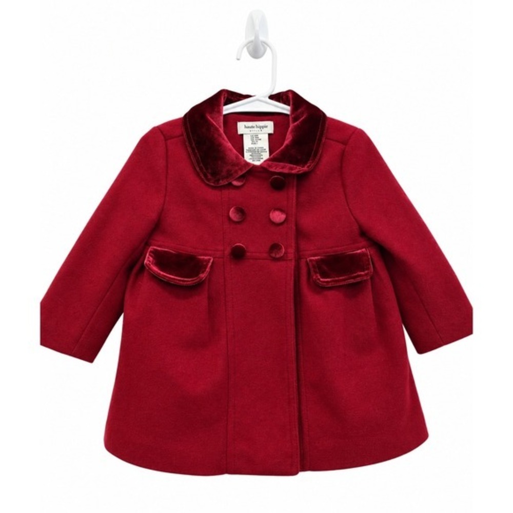 Haute Hippie Girls Burgundy Velvet Trim Dress Coat 18M